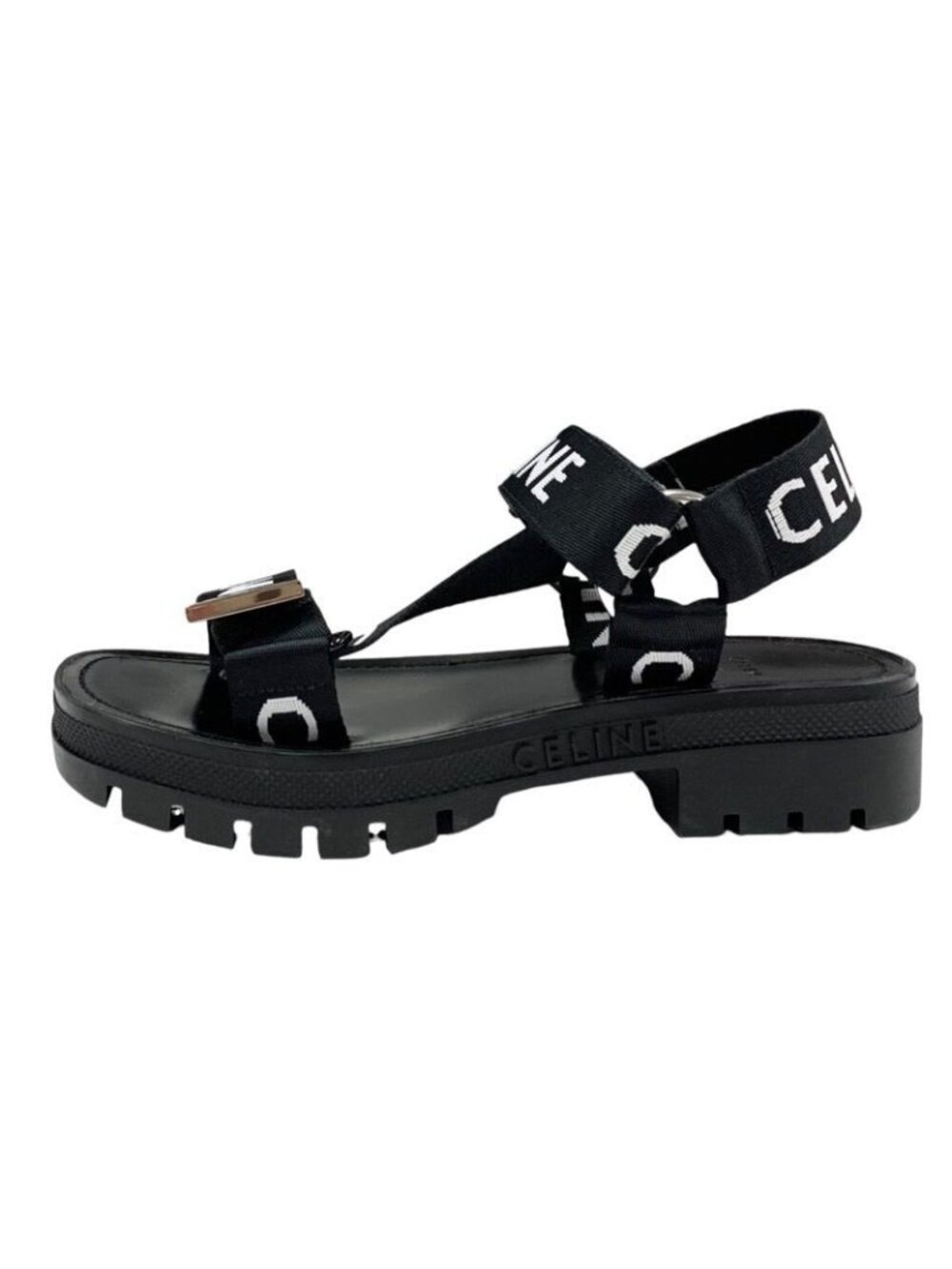 Celine Leo Strappy Sandals Shoes Fabric Leather Black White Sports - Picture 3 of 10